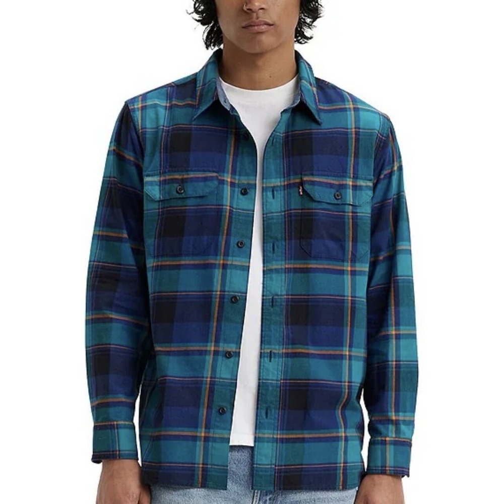 Levi's Shirt Men's XL Blue The Worker Relaxed Fit Plaid Long Sleeve Button Up